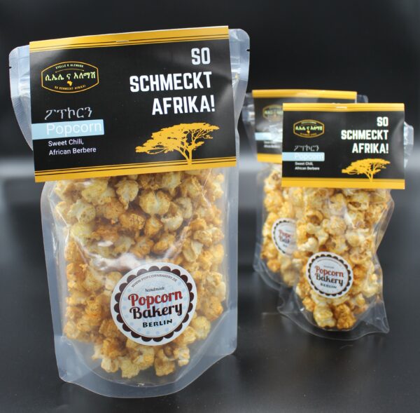 Sie lieben Popcorn? Probieren Sie unser Popcorn „Sweet-Chili“ – entweder zum Testen im 0,5 Liter-Beutel; das entspricht rund 35 Gramm.